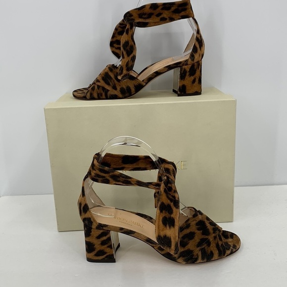 Marion Parke Bella ankle tie suede leopard sandal shoe block heel new 37 7 - Picture 1 of 7